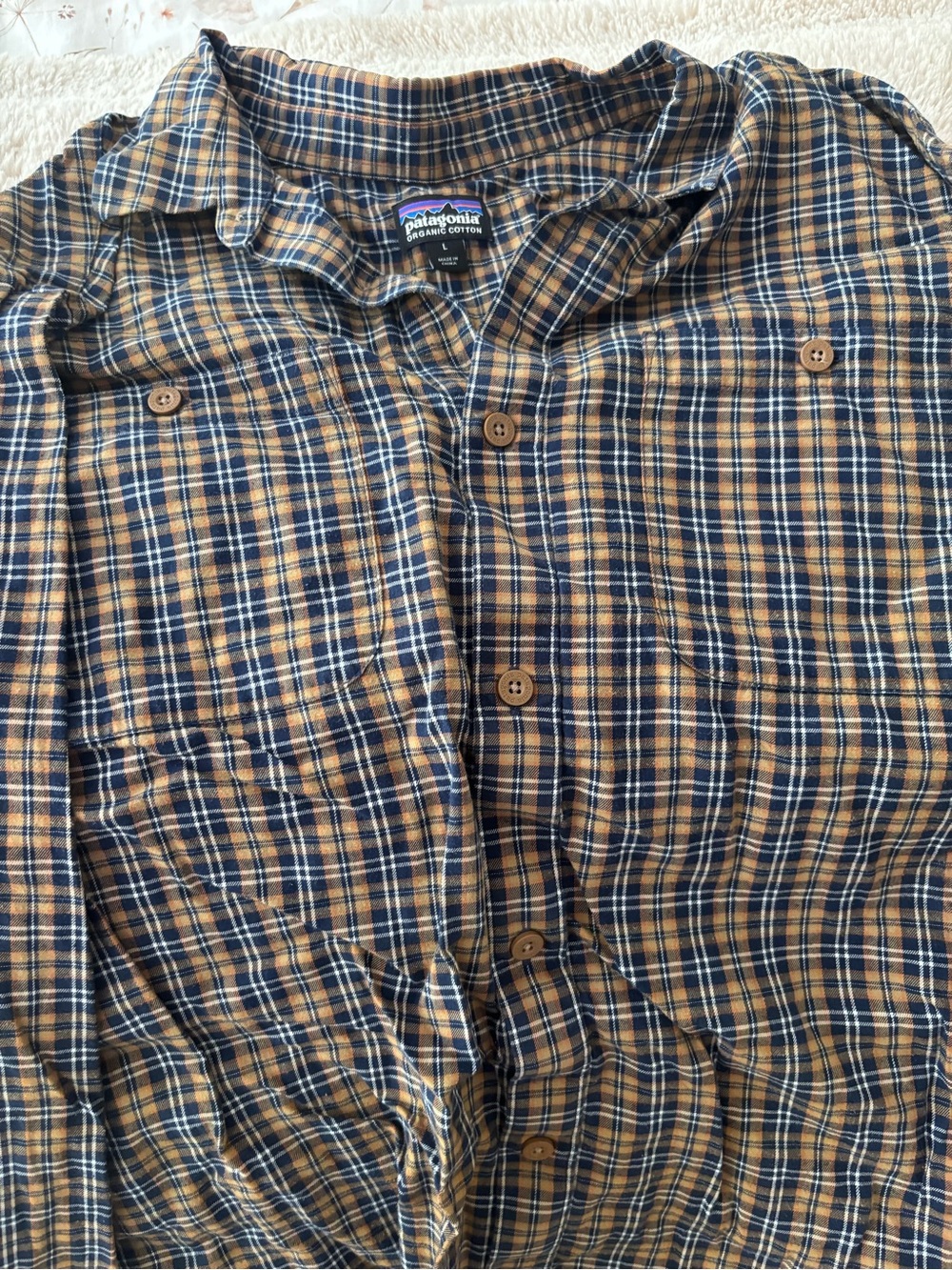 Patagonia Plaid Button-Down Shirt in Navy and Tan